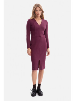 B307 Rib knit pencil dress - plum