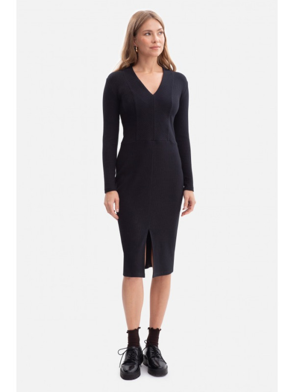 B307 Rib knit pencil dress - black