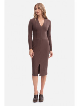 B307 Rib knit pencil dress - brown