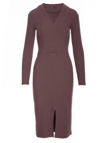B307 Rib knit pencil dress - brown