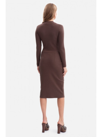 B307 Rib knit pencil dress - brown
