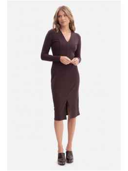 B307 Rib knit pencil dress - dark chocolate