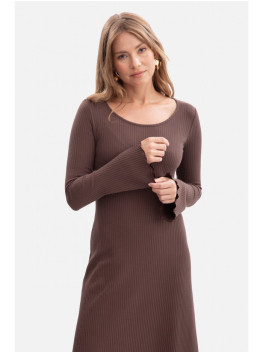 B308 Rib knit midi dress - brown