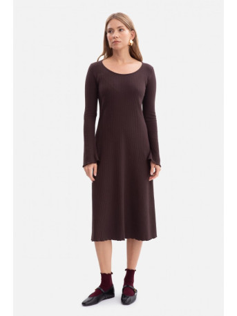 B308 Rib knit midi dress - dark chocolate