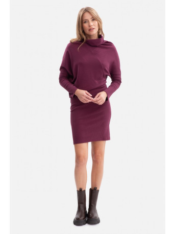 B309 Rib knit blouson dress - plum