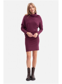 B309 Rib knit blouson dress - plum