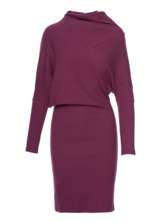 B309 Rib knit blouson dress - plum