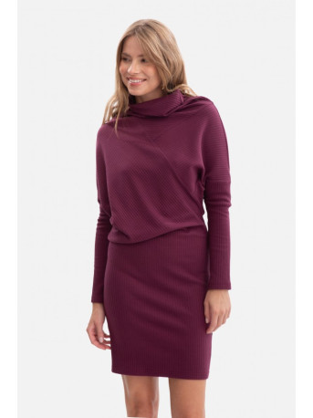 B309 Rib knit blouson dress - plum
