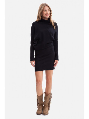 B309 Rib knit blouson dress - black