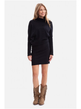 B309 Rib knit blouson dress - black