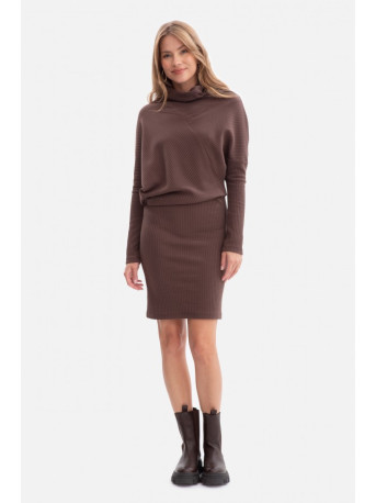 B309 Rib knit blouson dress - brown