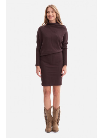 B309 Rib knit blouson dress - dark chocolate