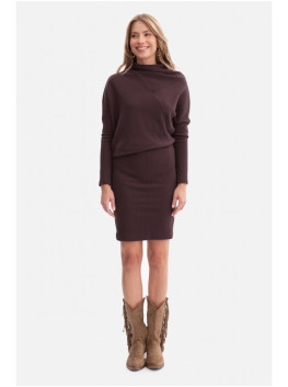 B309 Rib knit blouson dress - dark chocolate