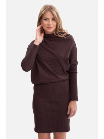 B309 Rib knit blouson dress - dark chocolate