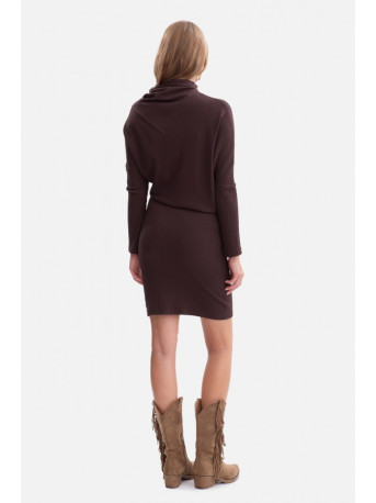B309 Rib knit blouson dress - dark chocolate