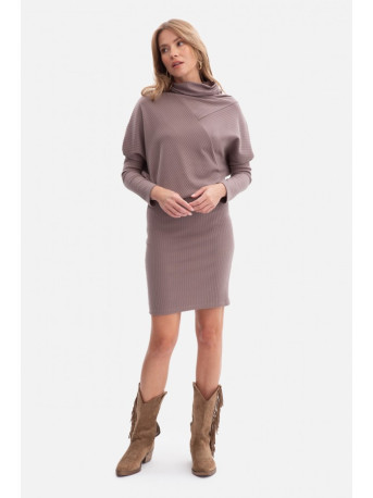 B309 Rib knit blouson dress - cocoa