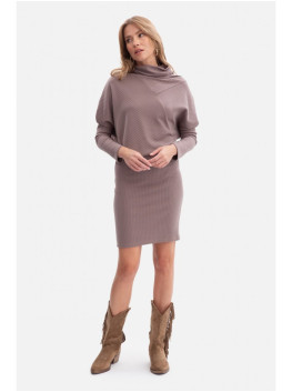 B309 Rib knit blouson dress - cocoa