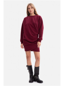 B298 Knit dress with side pleats - burgundy
