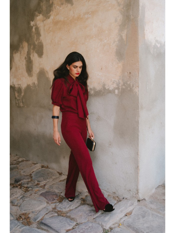 S421 Jumpsuit with a tie bow - maroon