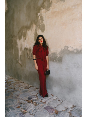 S421 Jumpsuit with a tie bow - maroon