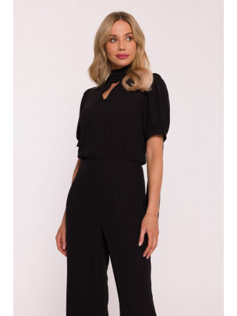 S421 Jumpsuit with a tie bow - black