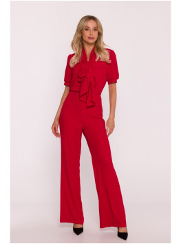 S421 Jumpsuit with a tie bow - red