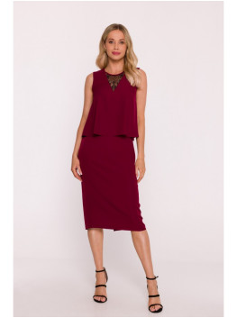 S422 Dress with lace insert - maroon