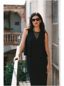 S422 Dress with lace insert - black