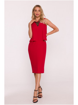 S422 Dress with lace insert - red