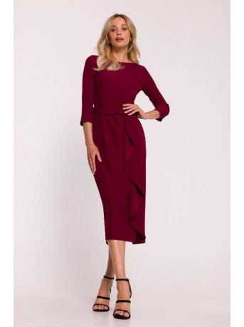 S425 Dress with ruffle detail - maroon