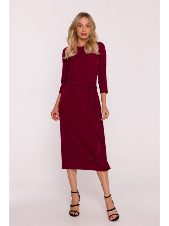 S425 Dress with ruffle detail - maroon
