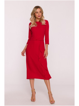 S425 Dress with ruffle detail - red