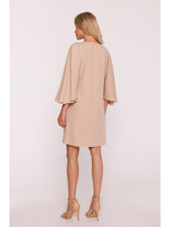 S426 Mini dress with batwing sleeves - beige