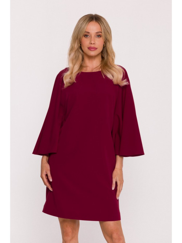 S426 Mini dress with batwing sleeves - maroon