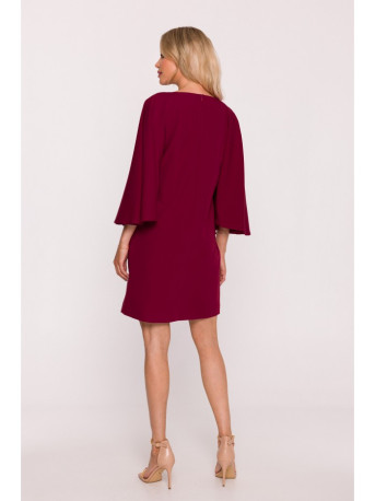 S426 Mini dress with batwing sleeves - maroon