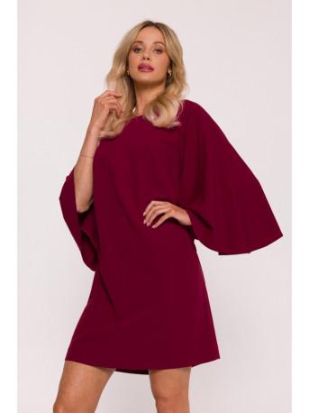 S426 Mini dress with batwing sleeves - maroon