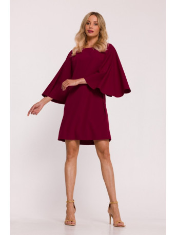 S426 Mini dress with batwing sleeves - maroon