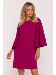 S426 Mini dress with batwing sleeves - plum