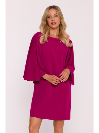 S426 Mini dress with batwing sleeves - plum