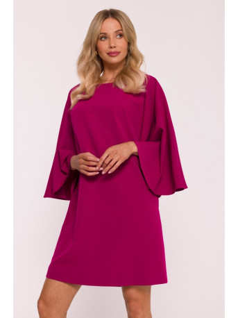 S426 Mini dress with batwing sleeves - plum