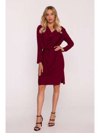 S428 Cowl neckline dress - maroon