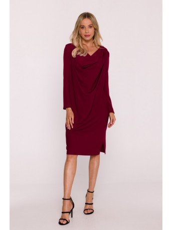 S428 Cowl neckline dress - maroon