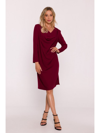 S428 Cowl neckline dress - maroon