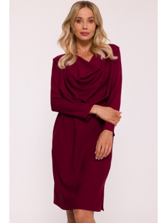 S428 Cowl neckline dress - maroon