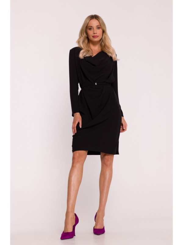 S428 Cowl neckline dress - black