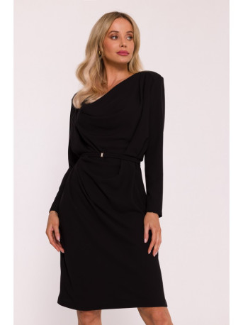 S428 Cowl neckline dress - black