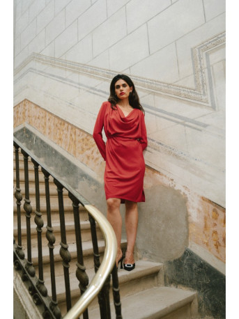 S428 Cowl neckline dress - red