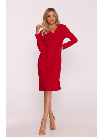 S428 Cowl neckline dress - red