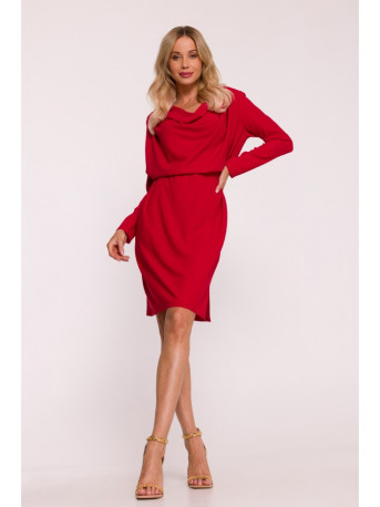 S428 Cowl neckline dress - red