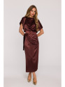 M887 Wrap style satin dress - brown